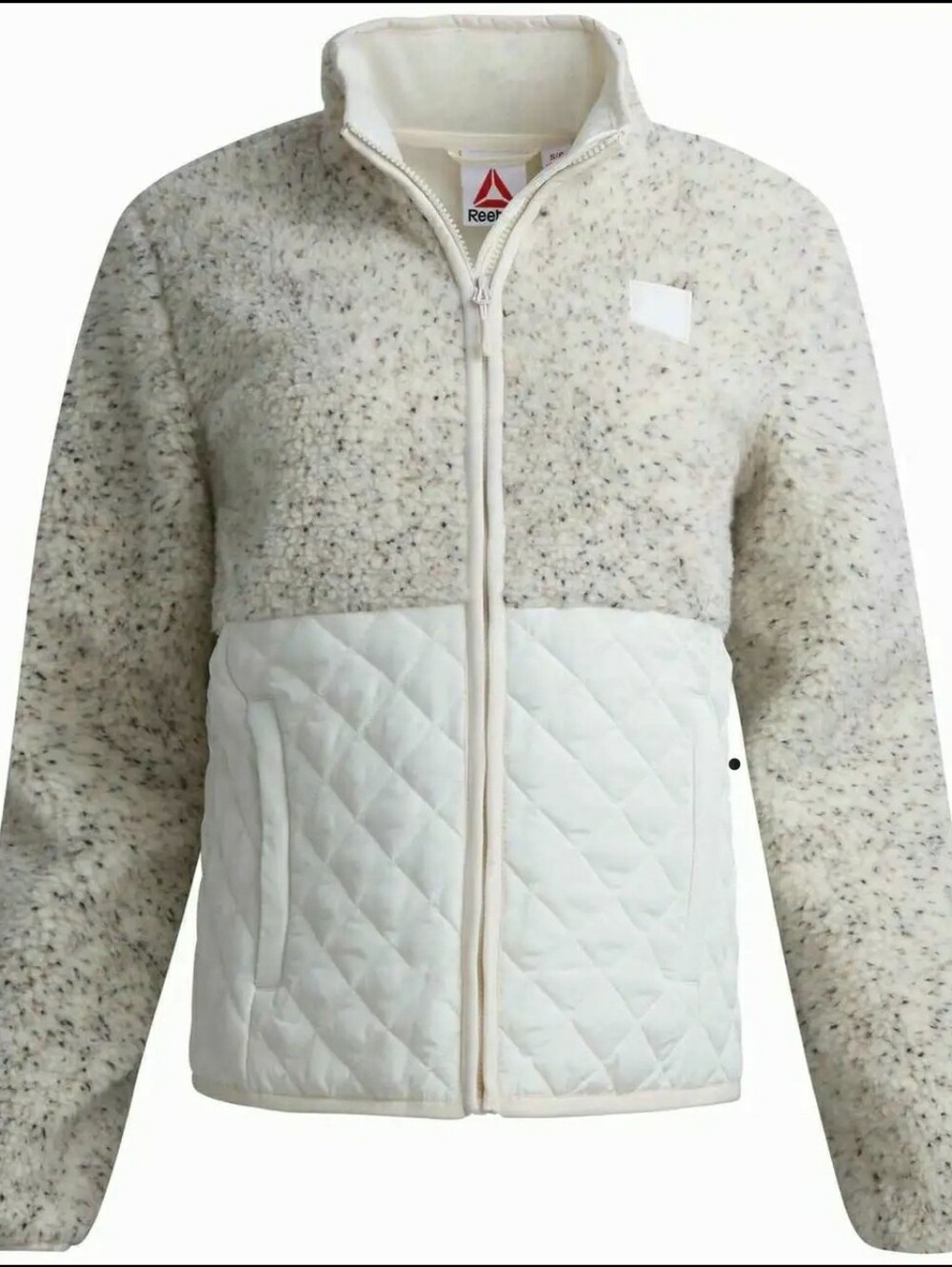 Reebok Cream Grey Speckled Sherpa Quilted Full-Zip Lighweight Jacket Size XL